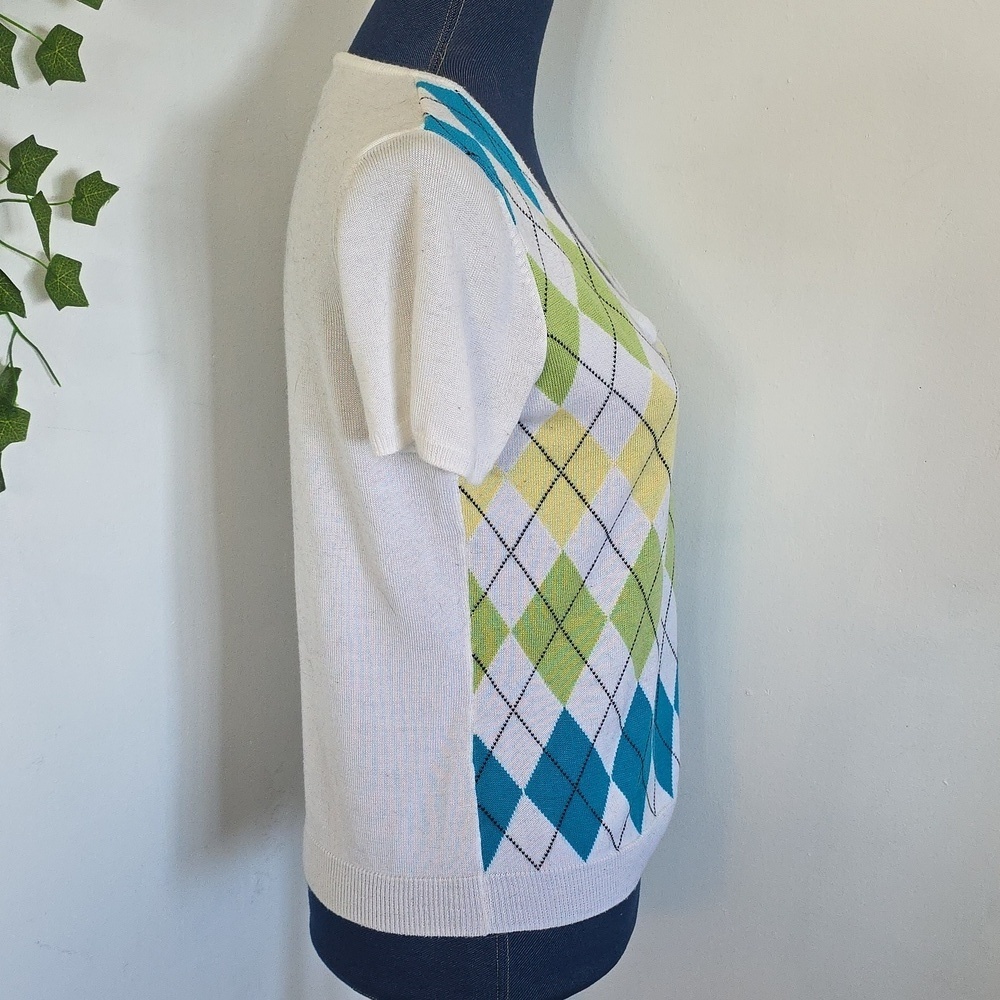 Requirements Shirt Sleeve Argyle Sweater V Neck - Picture 5 of 8